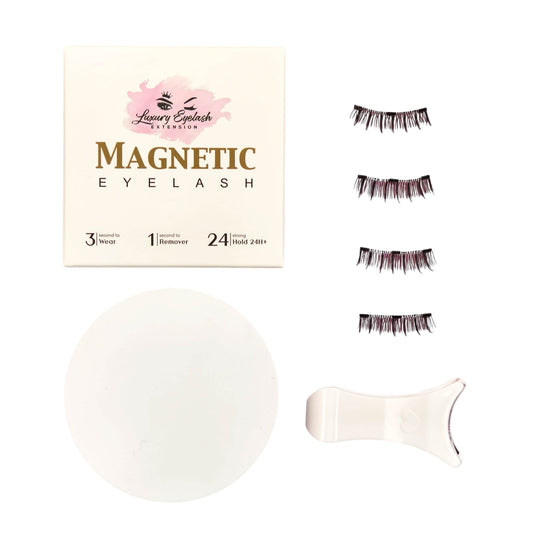 Magnetic Lash SD105 set with eyeliner, applicator, and reusable strips for comfortable wear.