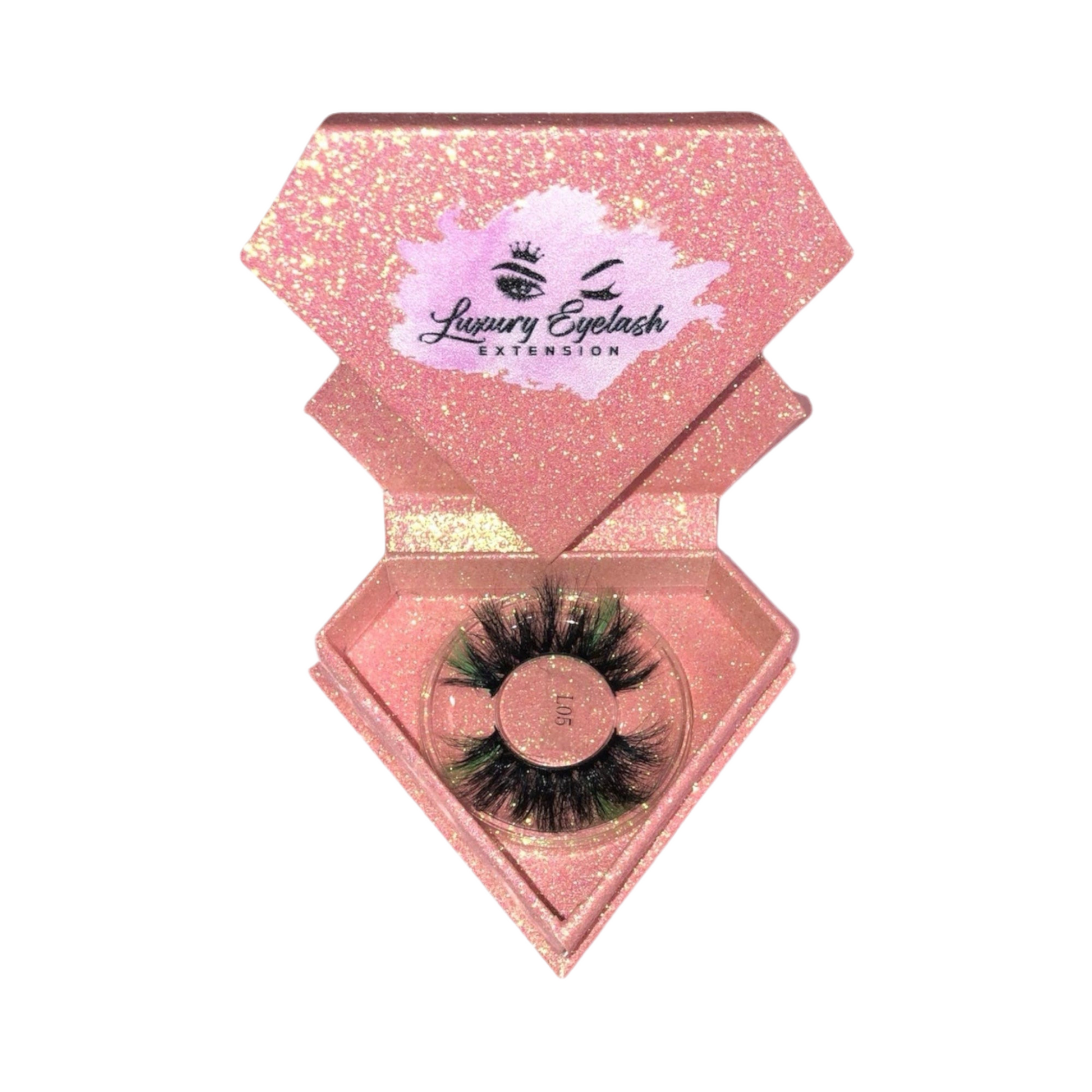 25mm 3D mink two-tone colored cruelty-free eyelash in pink glittery diamond-shaped box