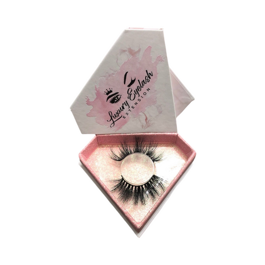 Lux hand-made 100% real mink fur false eyelashes 25mm length with natural volume in pink hexagon box