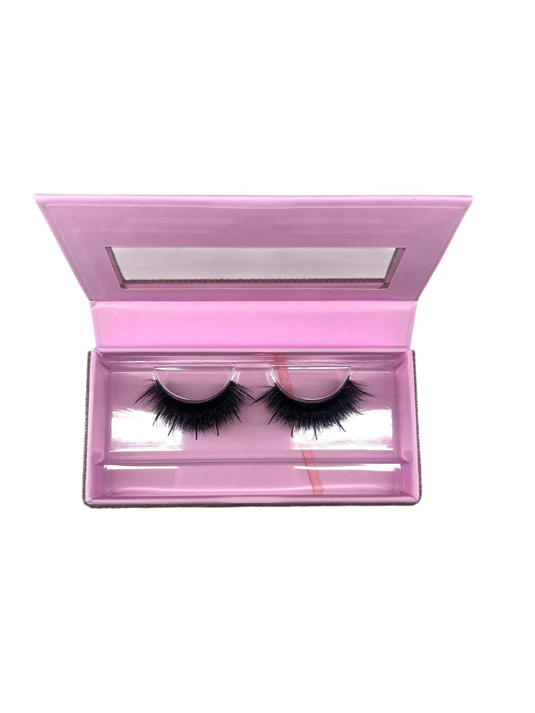 Divine Luxe strip lashes in pink packaging with mirror.