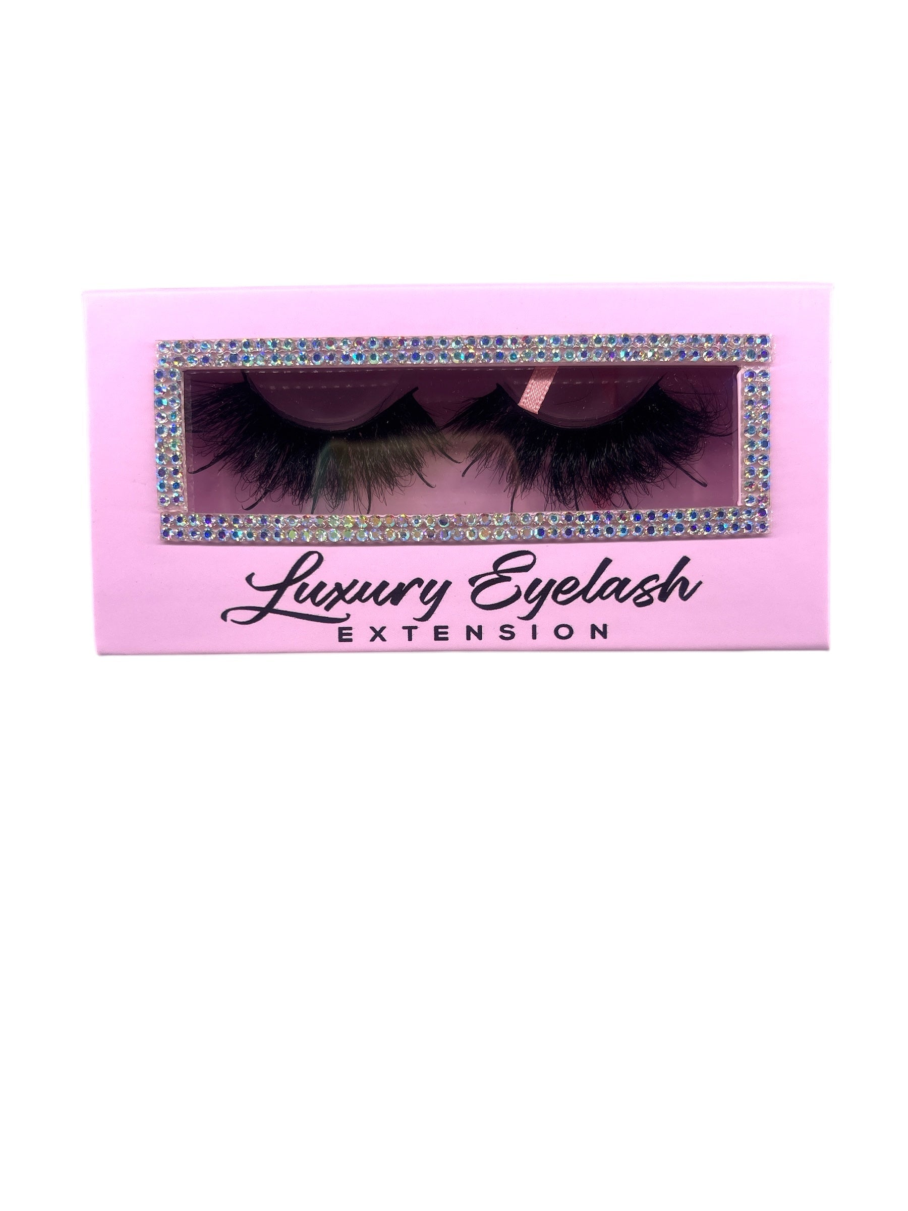 Luxury strip lashes in pink packaging resembling eyelash extensions, Fantasy style.