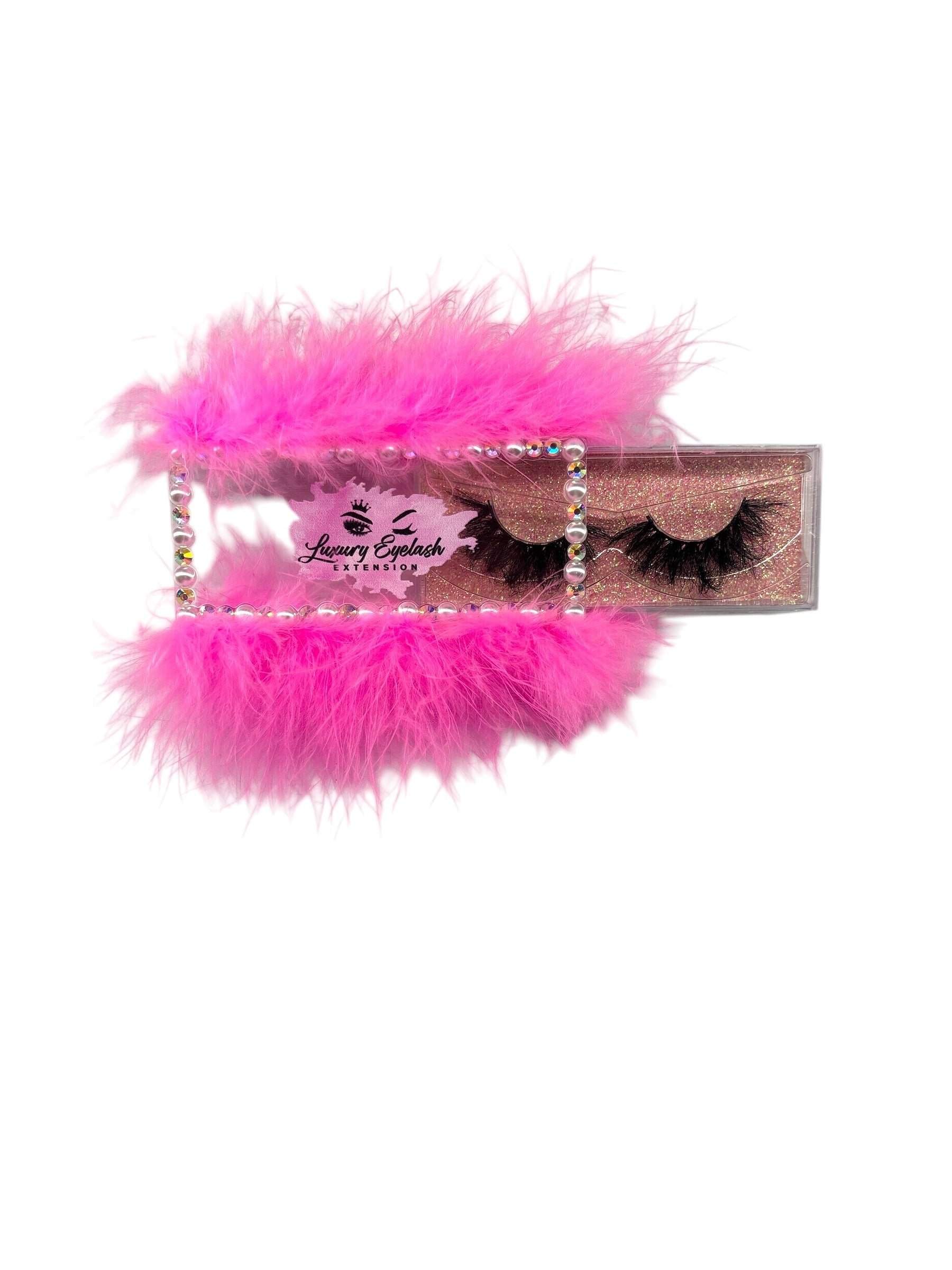 luxurious real mink fur eyelashes with pink fluffy cotton band and reusable design