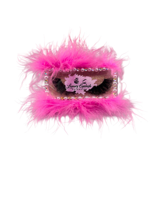 25mm real mink lashes with pink fluffy curly cotton band, reusable luxury eyelashes