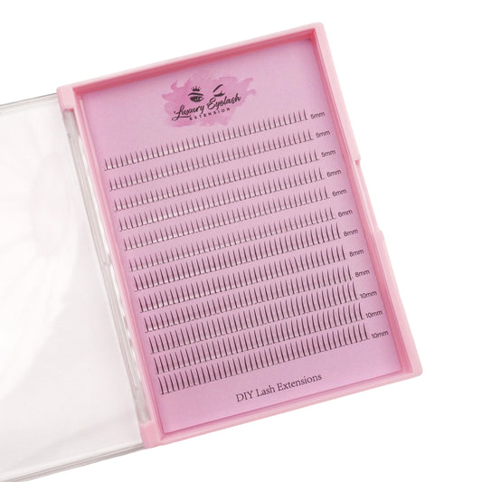 Bottom Clusters BL07 lash extensions in pink packaging.
